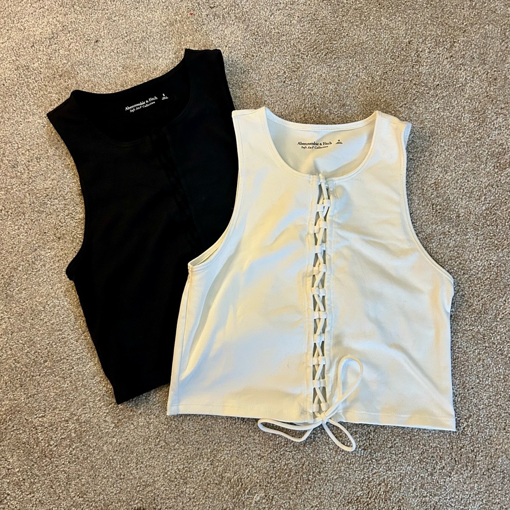 Abercrombie & Fitch Lace-Up Ribbed Tank Duo — Black & White